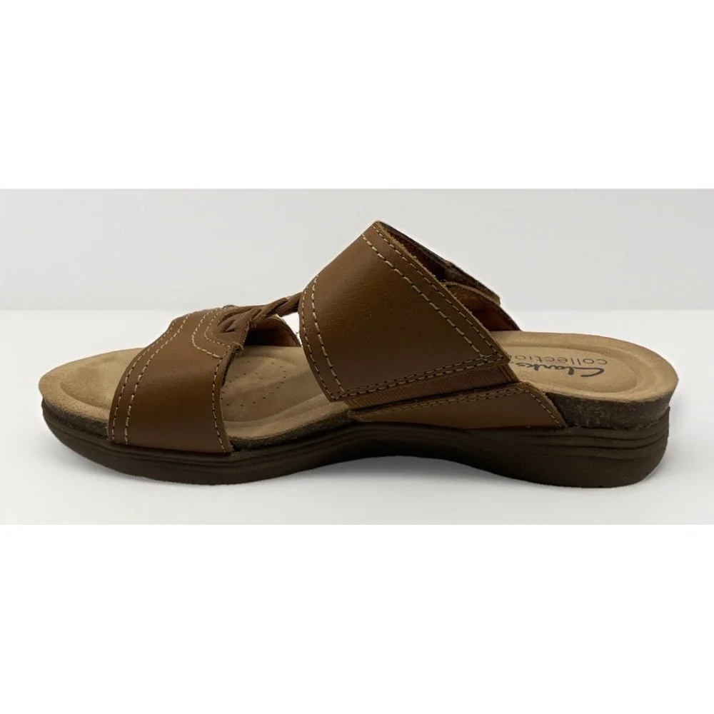 Clarks Collection Leather Slide Sandals - April Raelyn Tan A49 Women's Size 6.5M